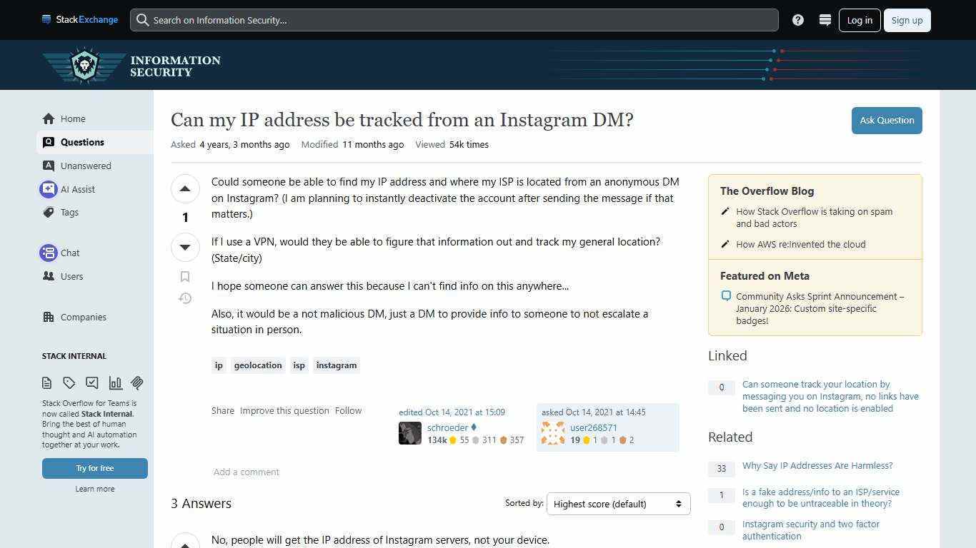 geolocation - Can my IP address be tracked from an Instagram DM? - Information Security Stack Exchange